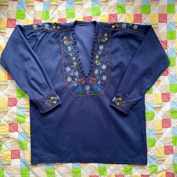 Vintage 70s Peasant Embroidered Top Swiss Ethnic Boho Blouse // Size Plus 2X XXL - Picture 1 of 3